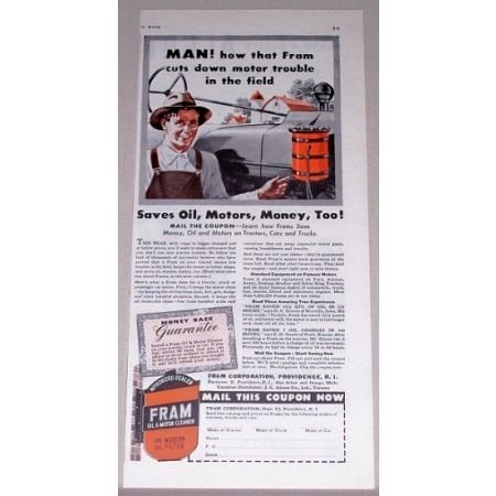 1942 Fram Oil Filters Vintage Color Print Ad