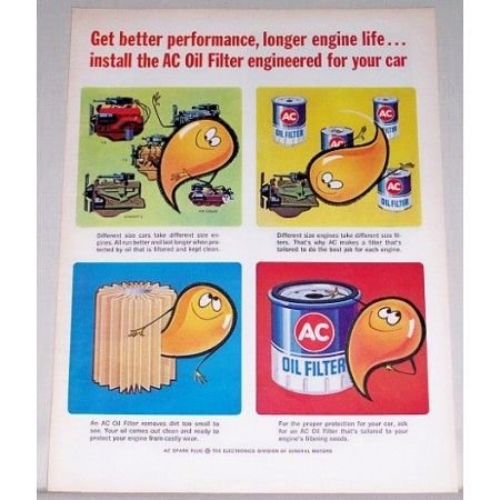 1964 AC Oil Filter Vintage Color Print Ad - Longer Engine Life