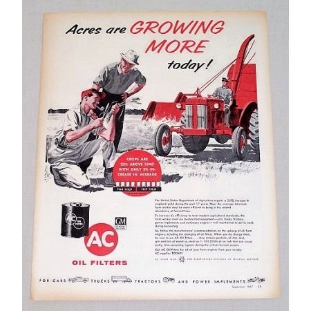 1957 AC Oil Filters Farming Tractor Art Vintage Color Print Ad