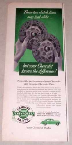 1953 Genuine Chevrolet Parts Clutch Disks Vintage Color Print Ad