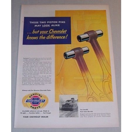 1955 Genuine Chevrolet Parts Piston Pins Vintage Color Print Art Ad