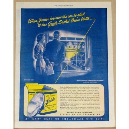 1945 Guide Sealed Beam Units Auto Headlamps Vintage Color Print Ad