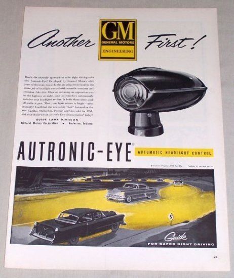1954 GM Autronic Eye Automatic Headlight Control Vintage Color Print Ad