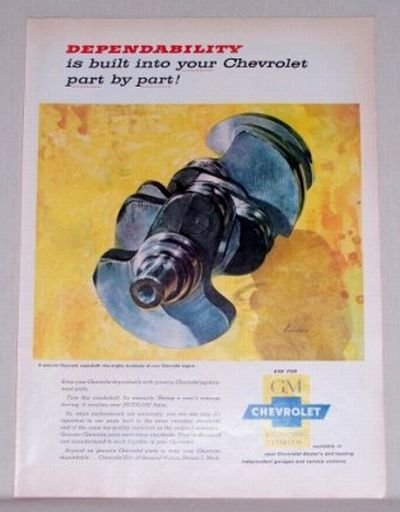 1958 Chevrolet Genuine Parts Crankshaft Lidor Art Vintage Color Print Ad