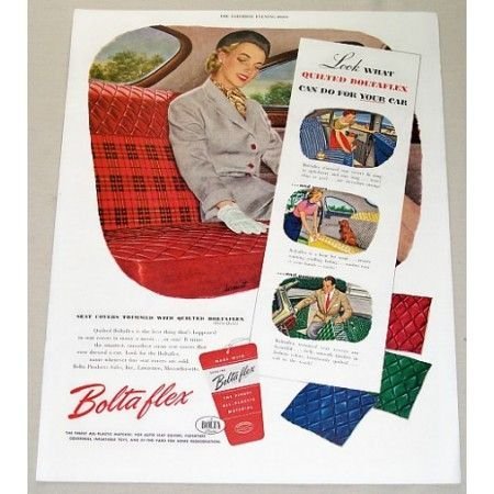 1952 Quilted Boltaflex Seat Covers Vintage Color Print Ad