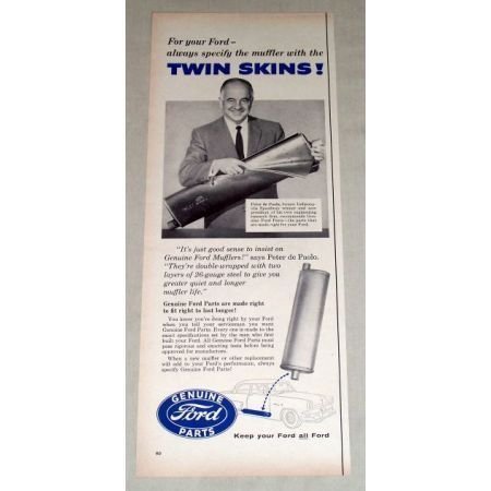 1956 Genuine Ford Mufflers Vintage Print Ad Indy Champ Peter de Paolo