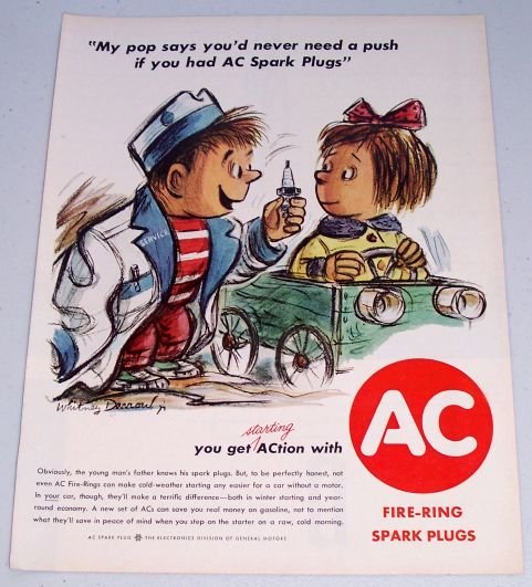1961 AC Fire Ring Spark Plugs Whitney Darrow Art Vintage Color Print Ad