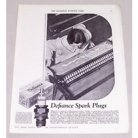1932 Defiance Spark Plugs Vintage Print Ad - Predetermined Quality
