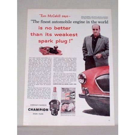 1953 Champion Spark Plugs Vintage Color Print Ad Tom McCahill