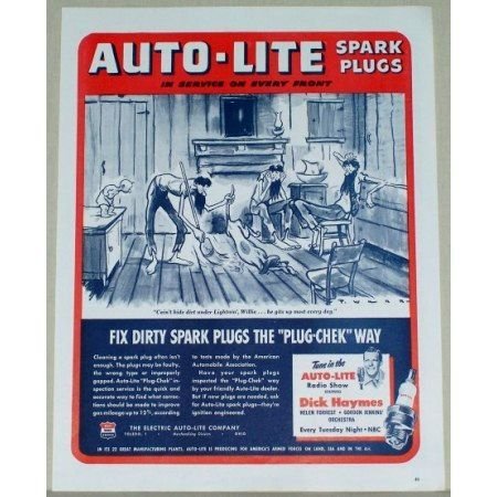 1945 Auto Lite Spark Plugs Vintage Art Color Print Ad - Service On Every Front