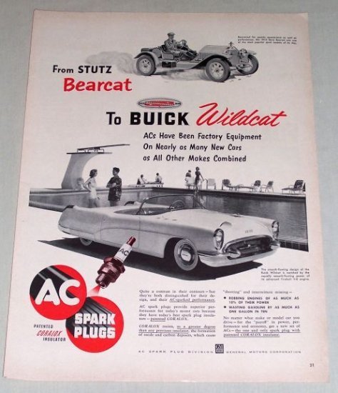 1953 AC Spark Plug 1915 Stutz Bearcat 1953 Buick Wildcat Vintage Print Ad