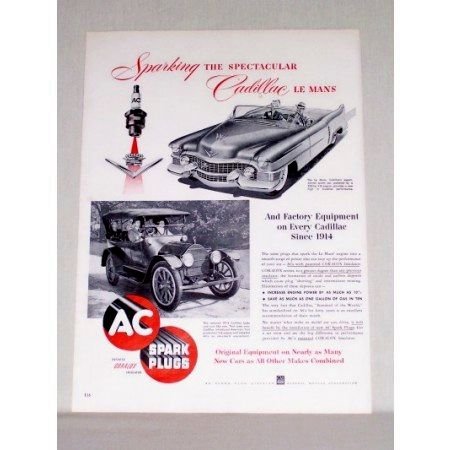 1953 AC Spark Plugs 1914 and 1953 Cadillac Autos Vintage Print Ad