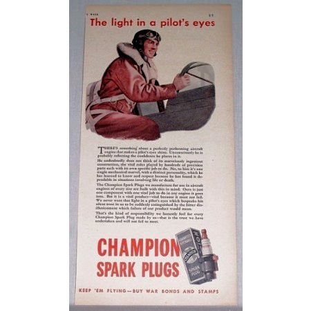 1943 Champion Spark Plugs Wartime Vintage Color Print Ad - Pilot's Eye