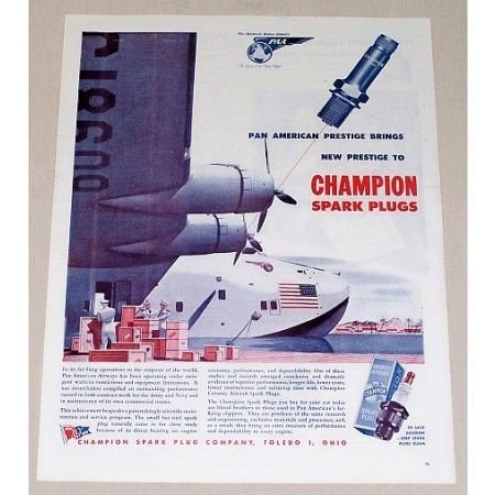 1945 Champion Spark Plugs Pan Am Airways Vintage Color Print Ad