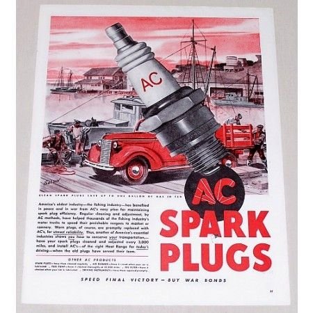 1945 AC Spark Plugs Ship Port Paulsen Art Vintage Color Print Ad