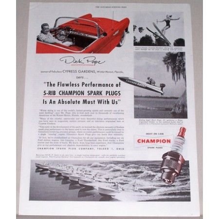 1955 Champion Spark Plug Vintage Color Print Ad Dick Pope Cypress Gardens