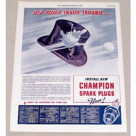 1940 Champion Spark Plugs Vintage Color Print Art Ad - Invite Trouble