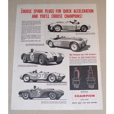 1954 Champion Spark Plugs Sport Cars Vintage Print Ad