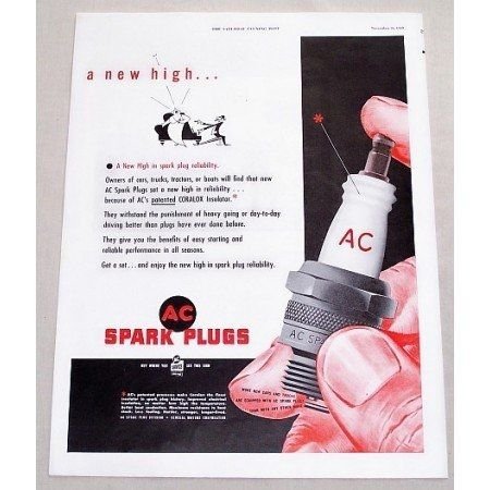 1949 AC Spark Plugs Vintage Color Print Ad - A New High