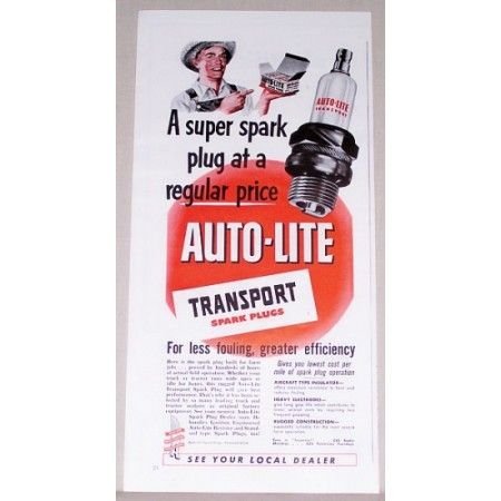 1951 Auto-Lite Transport Spark Plugs Vintage Color Print Ad