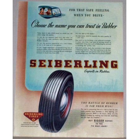 1945 Seiberling Tires Vintage Color Print Ad - Battle Of Rubber