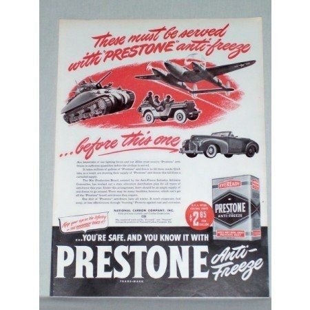 1944 Prestone Anti-Freeze Color Wartime Tank Jeep Vintage Color Print Ad