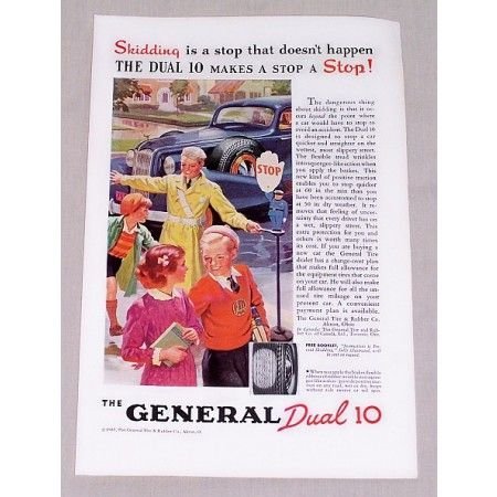 1937 The General Dual 10 Tires Vintage Color Print Ad