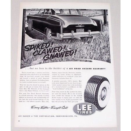 1952 Lee Super Deluxe Tires Vintage Print Ad - Spiked Clawed Gnawed