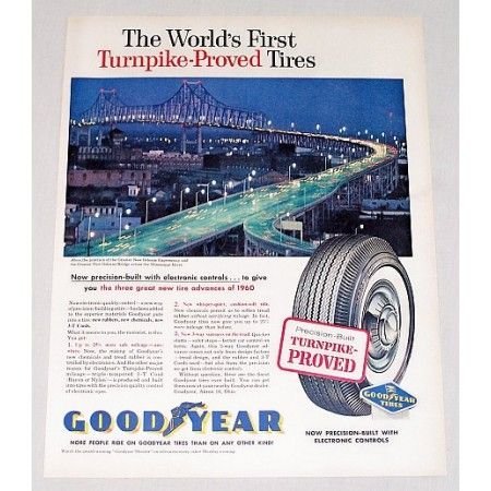 1960 Goodyear Tires New Orleans Expressway Bridge Vintage Color Print Ad