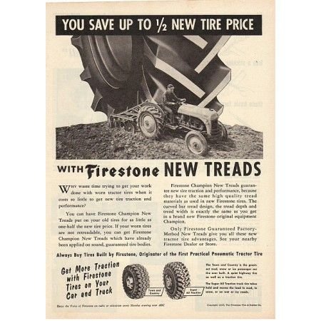 1955 Firestone New Treads Tractor Tires Vintage Print Ad