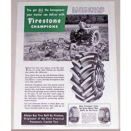 1954 Firestone Champions Farm Tractor Tires Vintage Print Ad