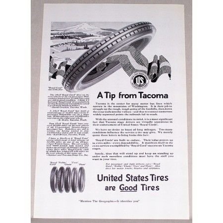 1919 United States Royal Cord Tires Vintage Print Ad - Tip From Tacoma