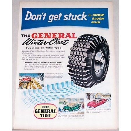 1955 General Tire Winter Cleat Tires Vintage Color Print Ad