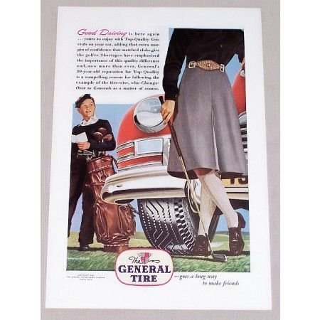 1946 The General Tire Brindle Art Vintage Color Print Golf Art Ad