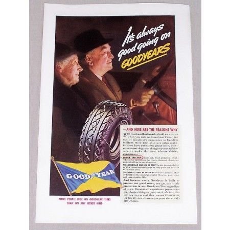 1937 Goodyear Tires Vintage Color Print Ad - It's Always Good Going