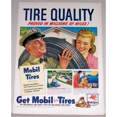 1948 Mobil Deluxe Tires Vintage Color Print Art Ad - Tire Quality