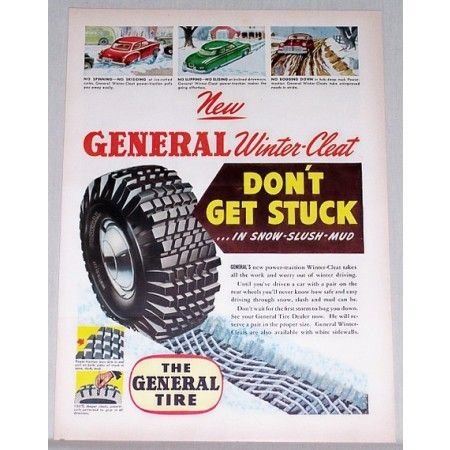1953 The General Tire Vintage Color Print Ad - Don't Get Stuck