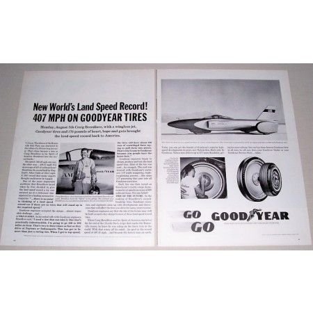 1963 Goodyear Tires Spirit Of America Speed Record 2 Page Vintage Print Ad