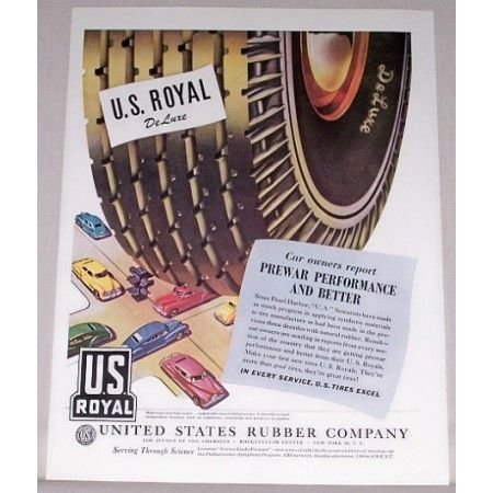 1946 U.S. Royal Deluxe Tires Vintage Color Art Print Ad