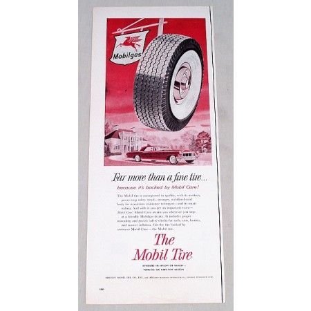 1956 Mobil Super Deluxe Tires Vintage Color Print Ad