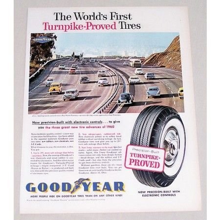 1960 Goodyear Tires California Bay Shore Freeway Vintage Color Print Ad