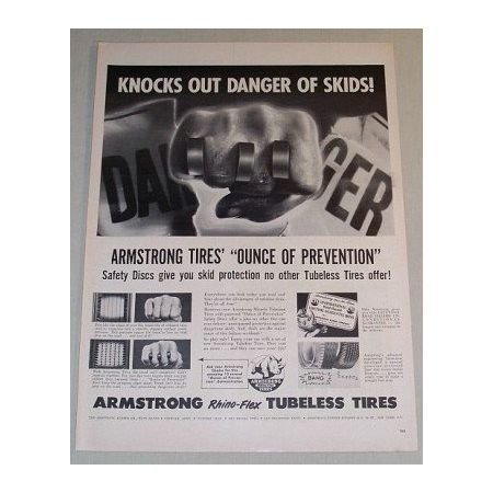 1955 Armstrong Rhino-Flex Tubeless Tires Vintage Print Ad