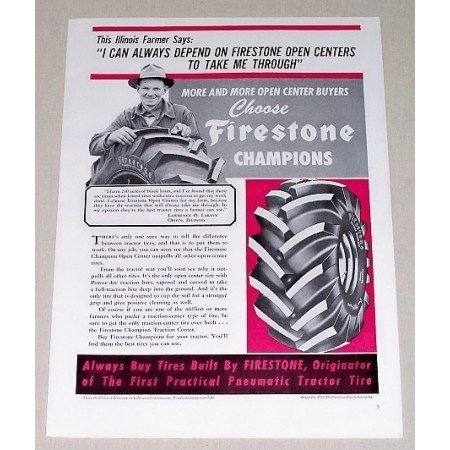 1952 Firestone Champion Tractor Tires Vintage Print Ad