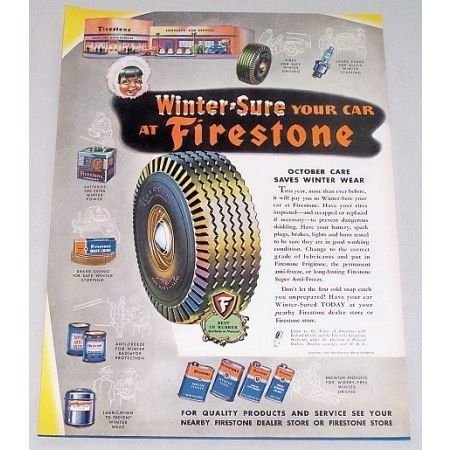 1944 Firestone Champion Deluxe Tires Vintage Color Print Ad