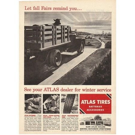 1955 Atlas Tires Vintage Print Ad - Let Fall Fairs Remind You