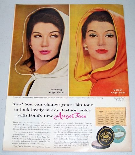 1960 Ponds Angel Face Cosmetic Make Up Vintage Color Print Ad