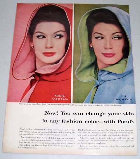 1960 Ponds Angel Face Cosmetic Make Up 2 Page Vintage Color Print Ad