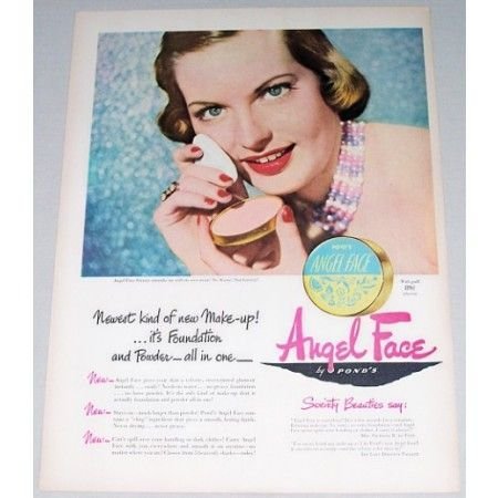 1948 Pond's Angel Face Make Up Vintage Color Print Ad - Society Beauties
