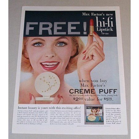 1957 Max Factor Creme Puff Instant Make-Up Vintage Color Print Ad