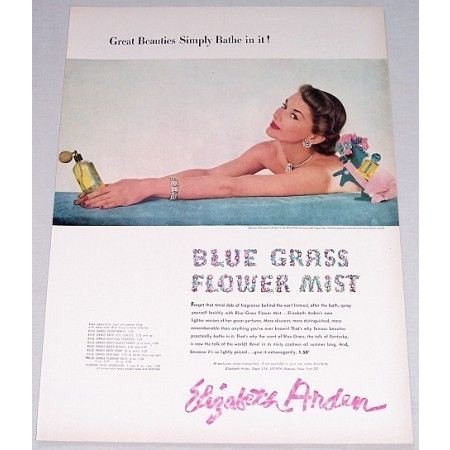 1948 Elisabeth Arden Blue Grass Flower Mist Perfume Vintage Color Print Ad
